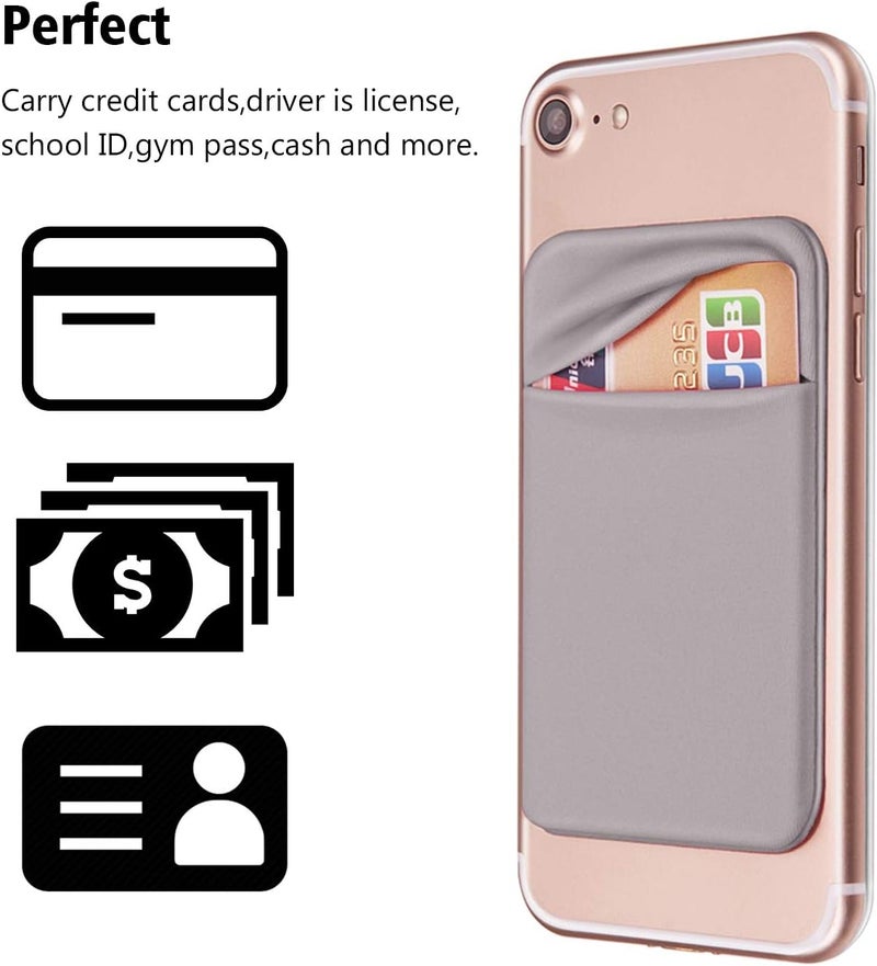 OBVIS Cell Phone Pocket Self Adhesive Card Holder Stick On Wallet Sleeve with Adhesive RFID Card ID Credit Card ATM Card Holder for iPhone Android 2 PACK GRAY - Image 2